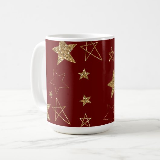 Weihnachts-Rote-Glitzer-Stars Kaffeetasse (Vorderseite Links)