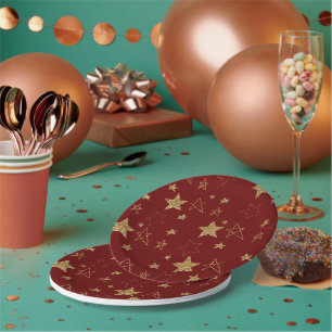 Weihnachts-Rote-Glitzer-Stars Pappteller