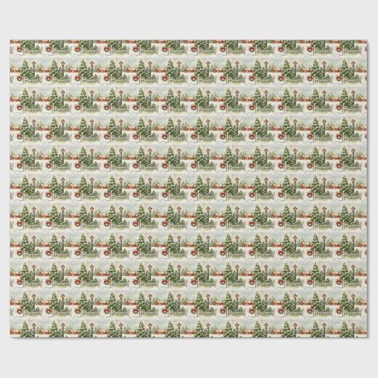 Weihnachts Rote Hütte Laternenpfanne Bäume Geschenkpapier (Flach)