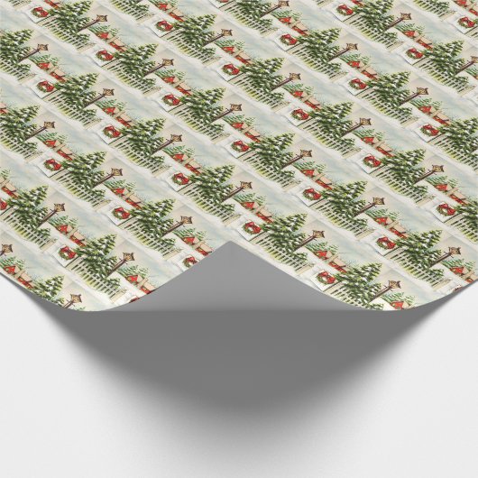 Weihnachts Rote Hütte Laternenpfanne Bäume Geschenkpapier (Ecke)