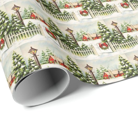 Weihnachts Rote Hütte Laternenpfanne Bäume Geschenkpapier (Rolleneckpunkt)