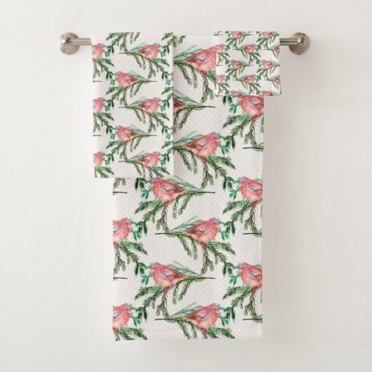 Weihnachts-Rote Kardinäle auf Kiefernzweig Badhandtuch Set (Insitu)