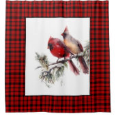 Weihnachts-Rote Karierte Kardinäle Duschvorhang (Vorderseite)