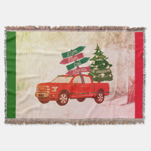 Weihnachts-Rote LKW Familienname Vintag Niedlich Decke