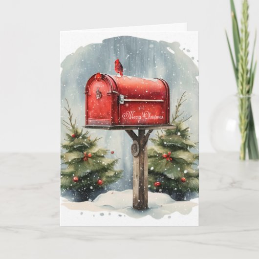 Weihnachts-Rote Mailbox in Aquarellen Karte (Vorderseite)