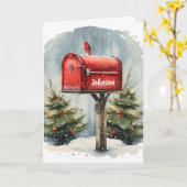 Weihnachts-Rote Mailbox in Aquarellen Karte (Gelbe Blume)