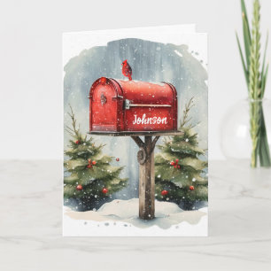 Weihnachts-Rote Mailbox in Aquarellen Karte