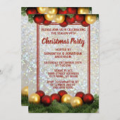 Weihnachts Rote Ornamente Silberner Glitzer Party Einladung (Vorne/Hinten)