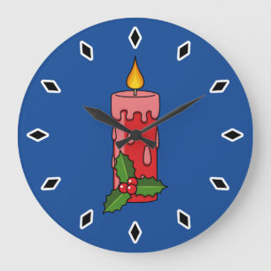 Weihnachts-Rote Pfeiler-Kerze mit Holly Große Wanduhr