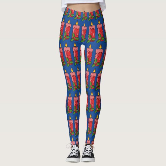Weihnachts-Rote Pfeiler-Kerze mit Holly Leggings (Vorderseite)