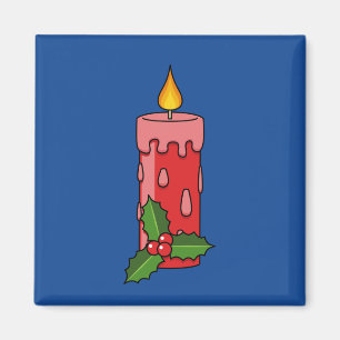 Weihnachts-Rote Pfeiler-Kerze mit Holly Magnet