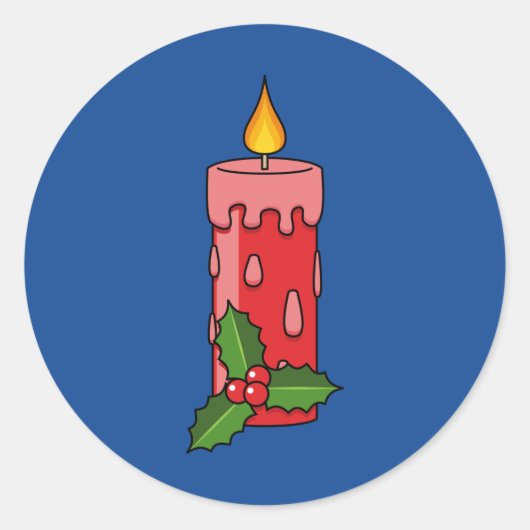 Weihnachts-Rote Pfeiler-Kerze mit Holly Runder Aufkleber (Vorderseite)