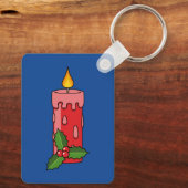 Weihnachts-Rote Pfeiler-Kerze mit Holly Schlüsselanhänger (Rückseite)