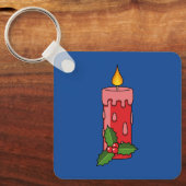 Weihnachts-Rote Pfeiler-Kerze mit Holly Schlüsselanhänger (Vorderseite)