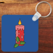 Weihnachts-Rote Pfeiler-Kerze mit Holly Schlüsselanhänger (Rückseite)