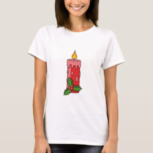 Weihnachts-Rote Pfeiler-Kerze mit Holly T-Shirt