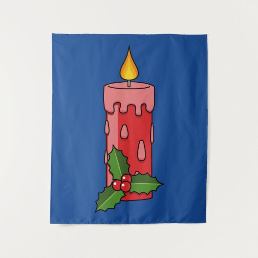 Weihnachts-Rote Pfeiler-Kerze mit Holly Wandteppich (Vorderseite)