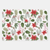 Weihnachts Rote Poinsettia, Berries, Kiefernzweige Geschenkpapier Set (Vorderseite 3)