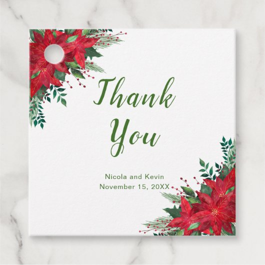 Weihnachts-Rote-Poinsettia-Blume Hochzeit Geschenkanhänger (Vorderseite)