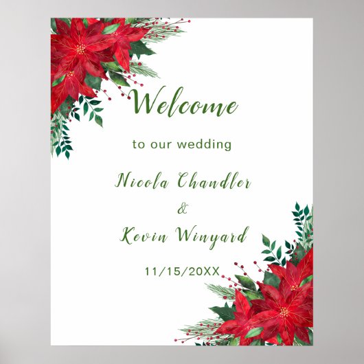Weihnachts-Rote-Poinsettia-Blume Hochzeit Poster (Vorne)