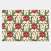 Weihnachts-Rote Poinsettia-Blume und Kiefernzweige Geschenkpapier Set (Vorderseite)
