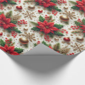 Weihnachts Rote Poinsettia Goldene Snowflake Gloss Geschenkpapier (Ecke)