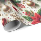Weihnachts Rote Poinsettia Goldene Snowflake Gloss Geschenkpapier (Rolleneckpunkt)