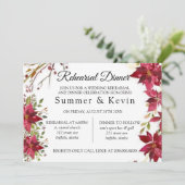 Weihnachts-Rote Poinsettia Hochzeitsessen Probe Einladung (Stehend Vorderseite)