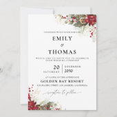 Weihnachts-Rote-Poinsettia-Hochzeitsfeier Einladung (Vorderseite)