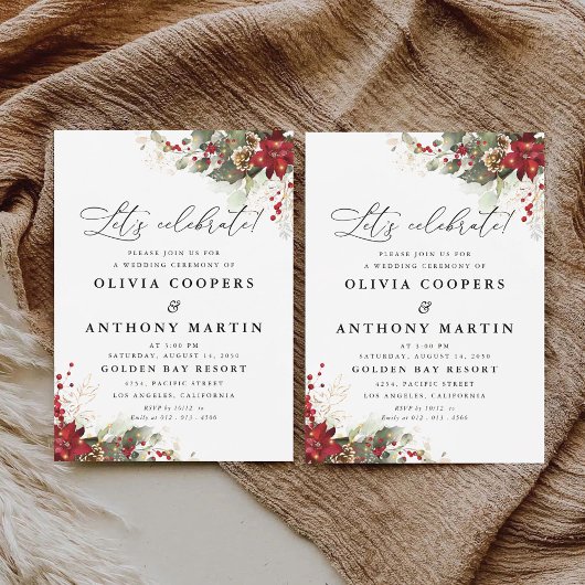 Weihnachts-Rote-Poinsettia-Hochzeitsfeier Einladung