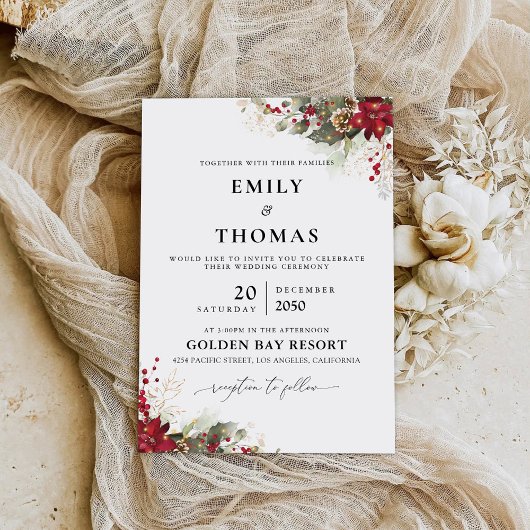 Weihnachts-Rote-Poinsettia-Hochzeitsfeier Einladung