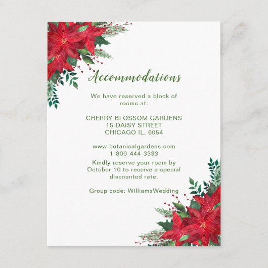 Weihnachts-Rote Poinsettia Hochzeitsunterkünfte Begleitkarte (Vorderseite)