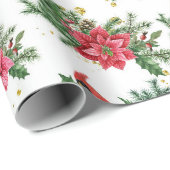 Weihnachts-Rote Poinsettia Kardinal Birnen Geschenkpapier (Rolleneckpunkt)