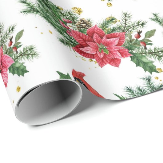 Weihnachts-Rote Poinsettia Kardinal Birnen Geschenkpapier (Rolleneckpunkt)