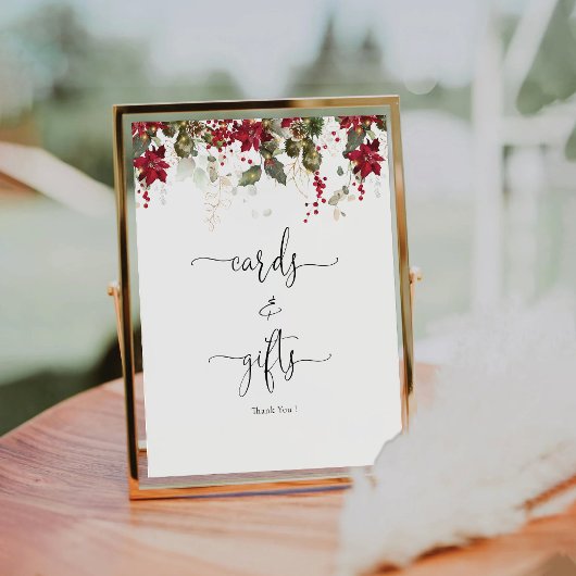 Weihnachts Rote Poinsettia Karten und Geschenke Un Sockelschild