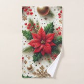 Weihnachts-Rote Poinsettia mit goldenen Schneefloc Badhandtuch Set (Handtuch)
