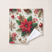 Weihnachts-Rote Poinsettia mit goldenen Schneefloc Badhandtuch Set (Waschlappen)