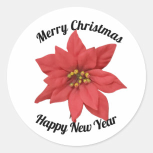 Weihnachts-Rote Poinsettia-Neujahr Minimalistisch Runder Aufkleber