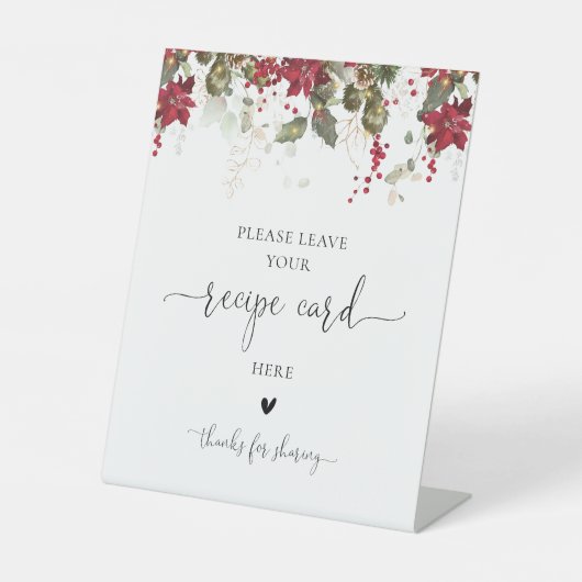 Weihnachts Rote Poinsettia Rezept Karte Zeichen Sockelschild (Vorderseite)