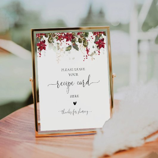 Weihnachts Rote Poinsettia Rezept Karte Zeichen Sockelschild