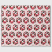 Weihnachts Rote Poinsettia und Berries Wreath Pink Geschenkpapier (Flach)