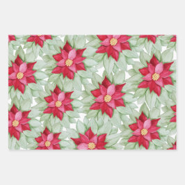 Weihnachts Rote Poinsettia Wasserfarbe Handgemalt Geschenkpapier Set