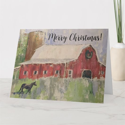 Weihnachts Rote Scheune Reittier Grußkarte Karte (Vorderseite)