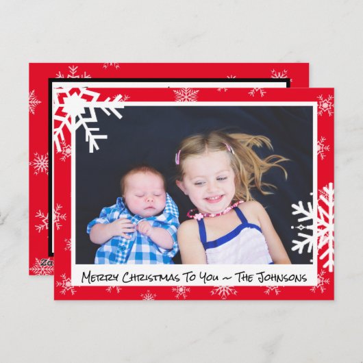 Weihnachts-Rote Schneeflocken Familienfotokarte Postkarte (Vorne/Hinten)