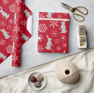 Weihnachts Rote Schneeflocken und Bunnies Geschenkpapier