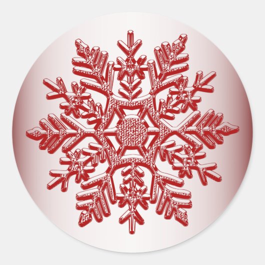 Weihnachts Rote Snowflake Elegante Runder Aufkleber (Vorderseite)