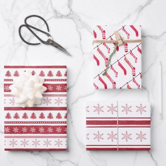 Weihnachts-Rote Strumpf-Wrapper Geschenkpapier Set (Vorderseite)