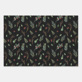Weihnachts Roter Berry Botanische Wasserfarbe Schw Geschenkpapier Set (Vorderseite 3)