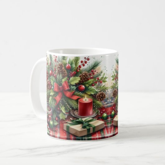 Weihnachts-Roter Bow mit Grün Kaffeetasse (Vorderseite Links)
