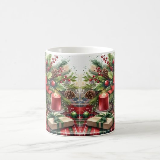 Weihnachts-Roter Bow mit Grün Kaffeetasse (Mittel)